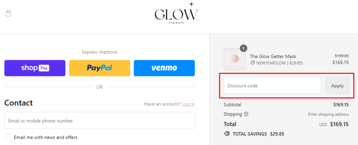 How to use Glow Therapy promo code