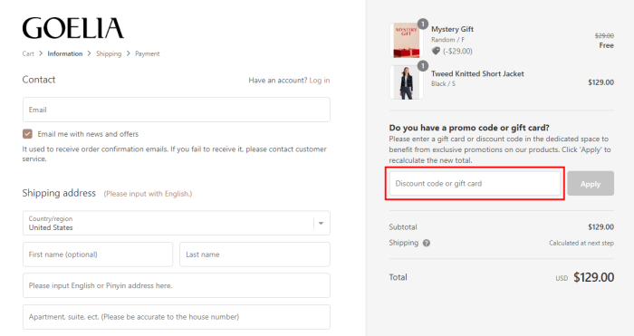 How to use Goelia promo code