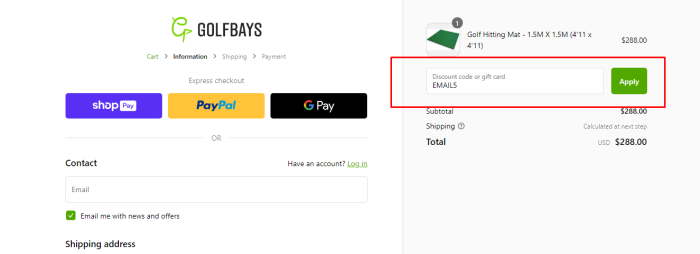 How to use Golfbays promo code