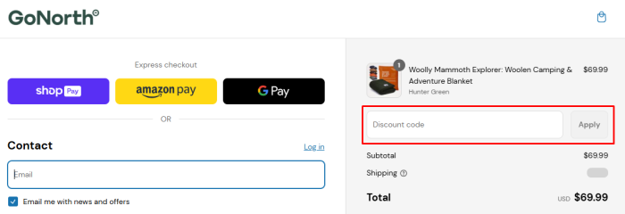 How to use GoNorth Shop promo code