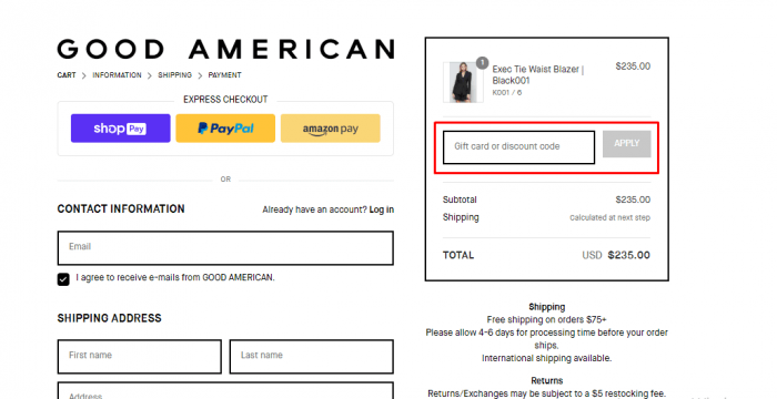 How to use Good American promo code