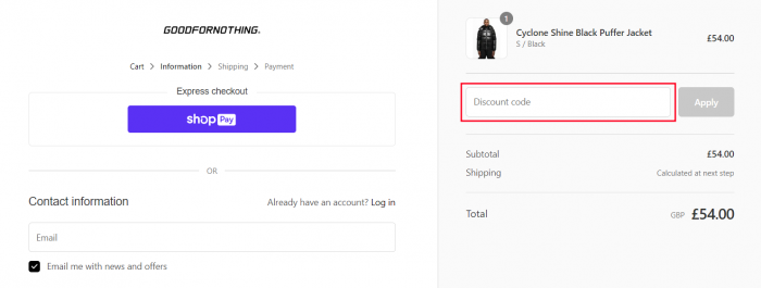 How to use GOODFORNOTHING promo code