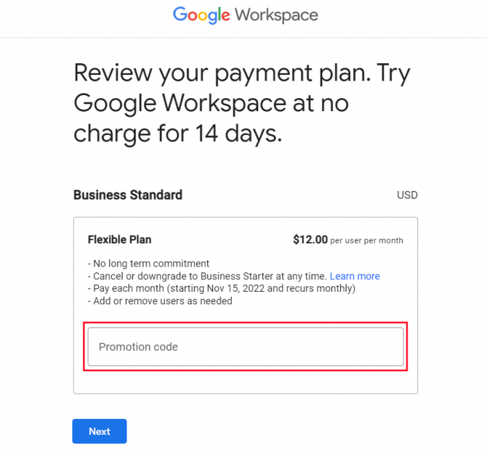 How to use Google Workspace promo code