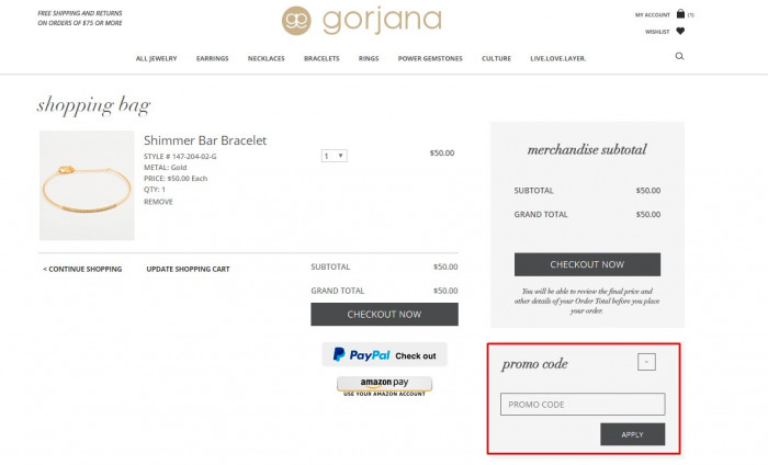How to use a promo code at Gorjana