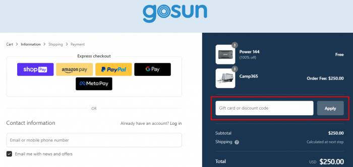 How to use GoSun promo code