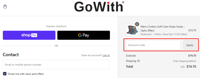 How to use GoWith Socks promo code