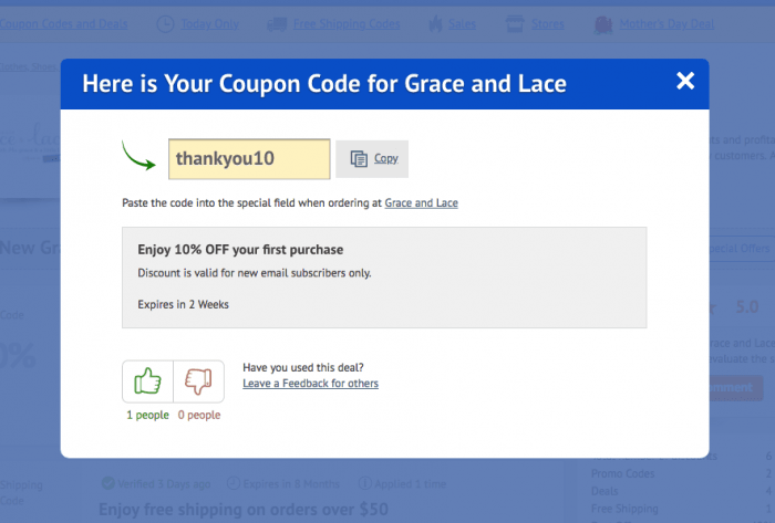 How to use a coupon code at Grace and Lace