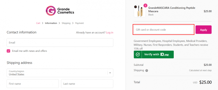 How to use Grande Cosmetics promo code