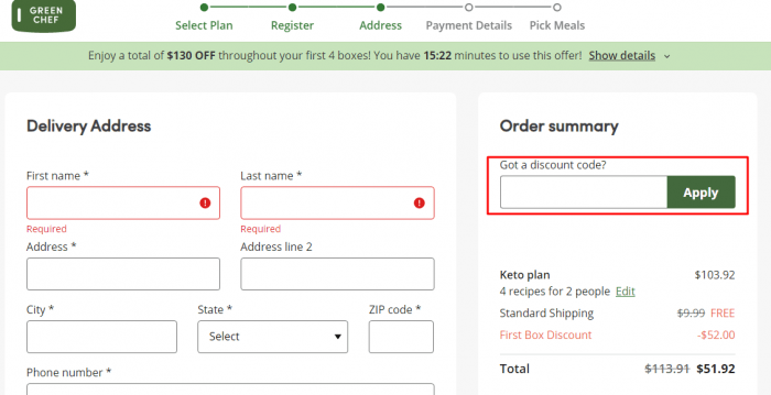 How to use Green Chef promo code