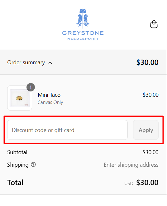 How to use Greystone Needlepoint promo code