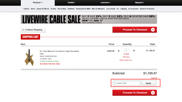 How to use Guitar Center promo code