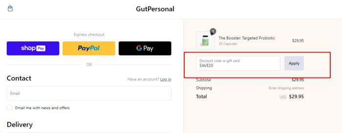 How to use GutPersonal promo code