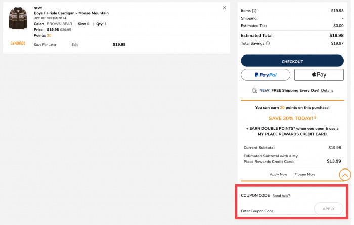 How to apply coupon code at Gymboree