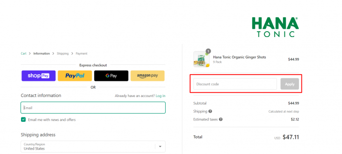 How to use Hana Tonic promo code