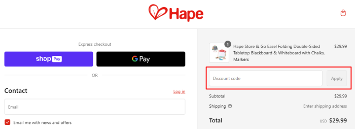 How to use Hape promo code