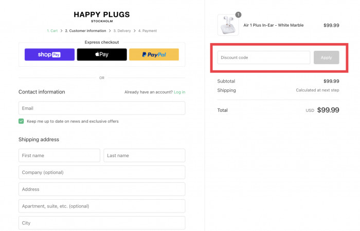How to apply discount code at Happy Plugs