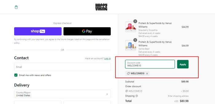 How to use Happy Viking promo code