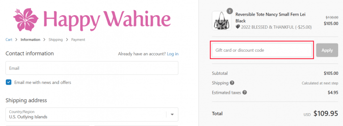 How to use Happy Wahine promo code