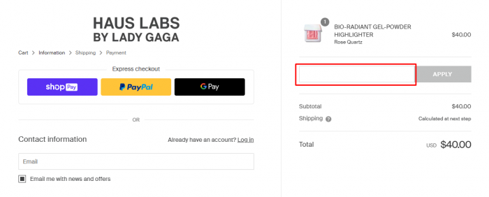 How to use Haus Labs by Lady Gaga promo code