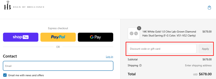 How to use Haus of Brilliance promo code