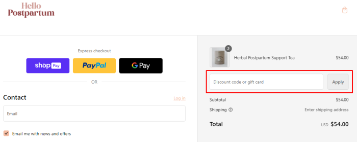 How to use Hello Postpartum promo code
