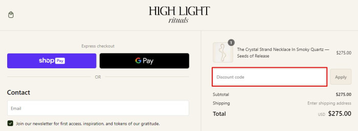 How to use High Light Rituals promo code