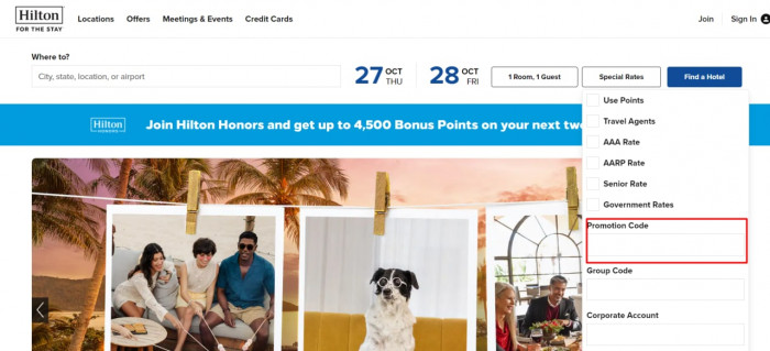 How to use Hilton Hotels & Resorts promo code