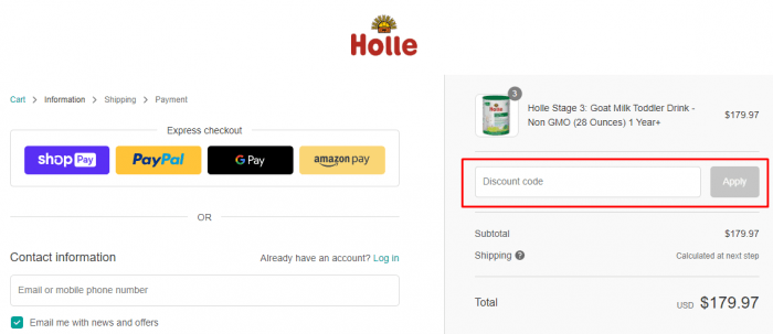 How to use Holle promo code
