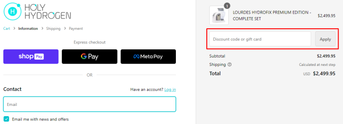 How to use Holy Hydrogen promo code