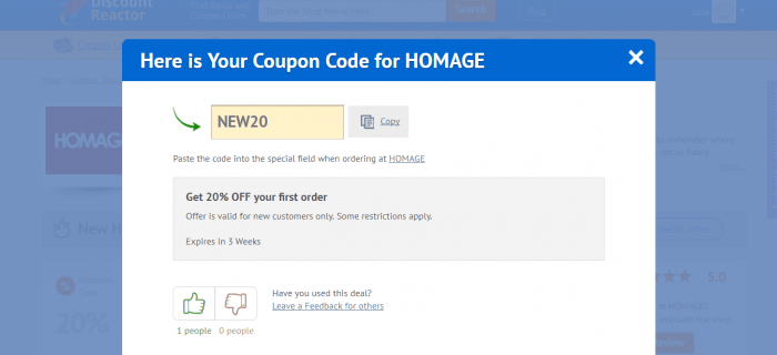 How to use a discount code at Homage