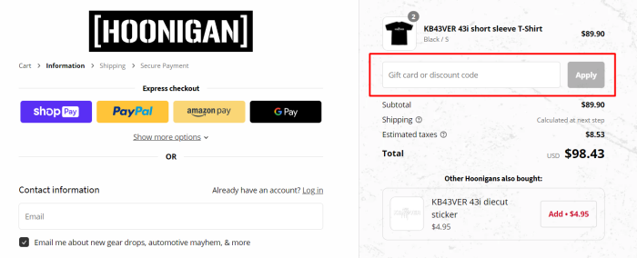 How to use Hoonigan promo code