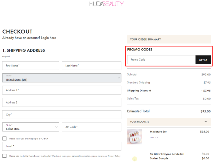 How to use Huda Beauty promo code