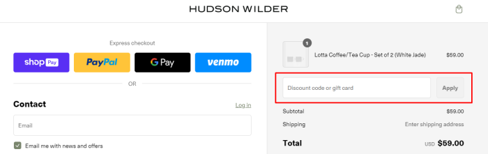 How to use Hudson Wilder promo code