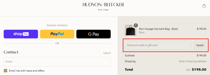 How to use Hudson+Bleecker promo code