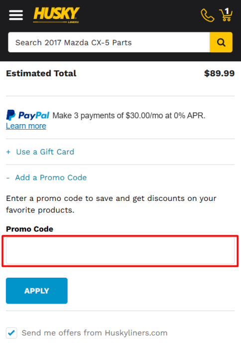 How to use Husky Liners promo code