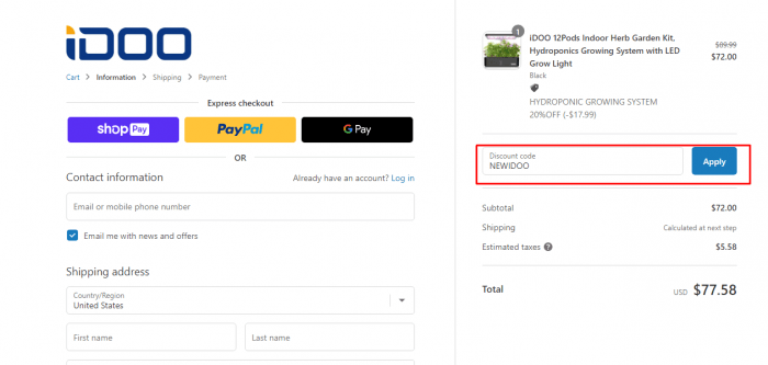 How to use IDOO promo code