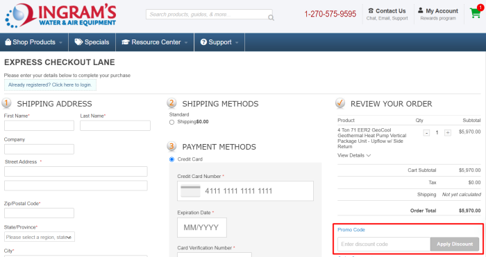 How to use Ingram's Water & Air Equipment promo code