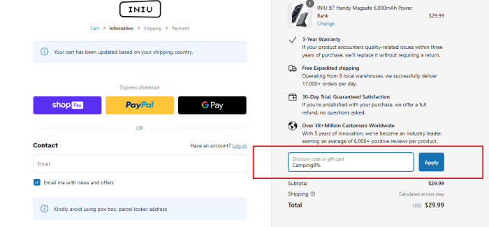 How to use INIU Shop promo code