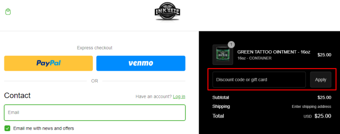 How to use INK-EEZE promo code