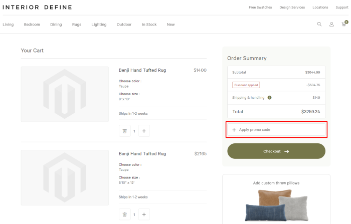 How to use Interior Define promo code