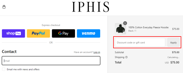 How to use Iphis promo code