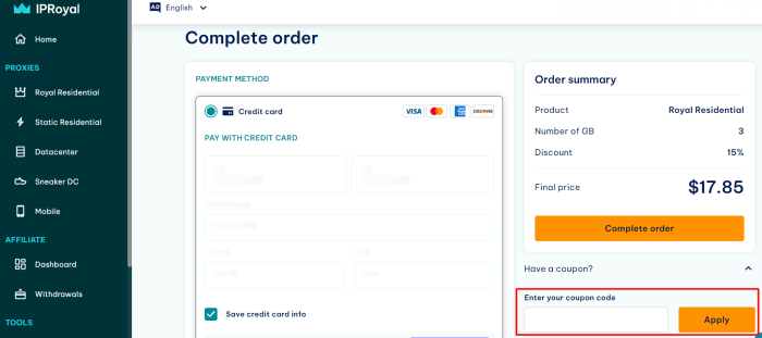 How to use IPRoyal promo code