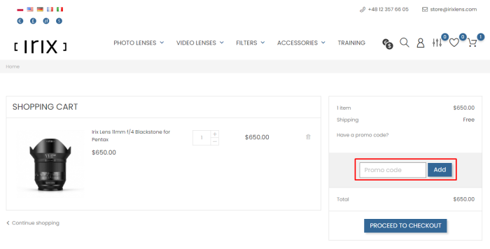 How to use Irix Lens promo code