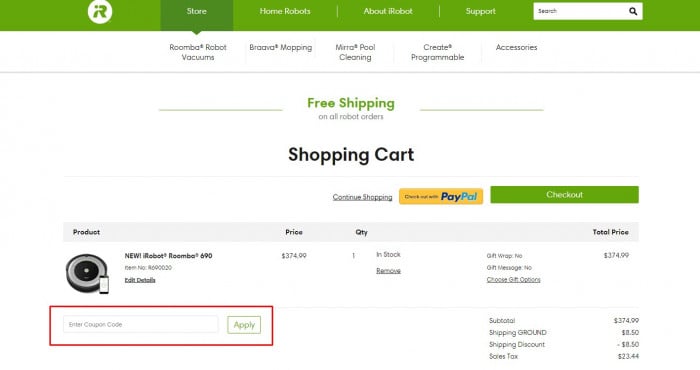 How to use a coupon code at iRobot