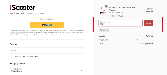 How to use iScooter promo code