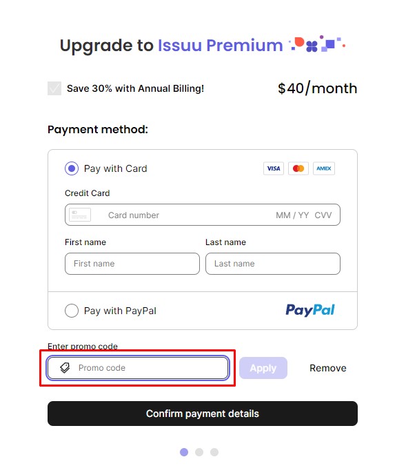 How to use Issuu promo code