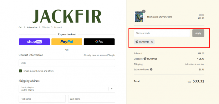 How to use Jackfir promo code