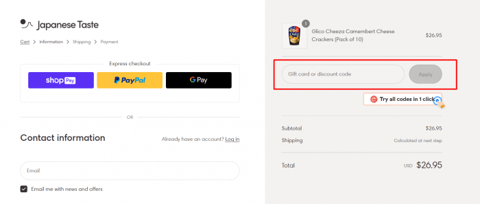 How to use Japanese Taste promo code