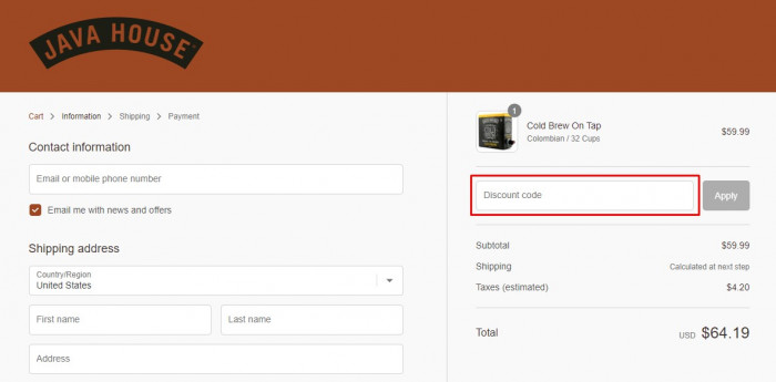 How to use Java House promo code