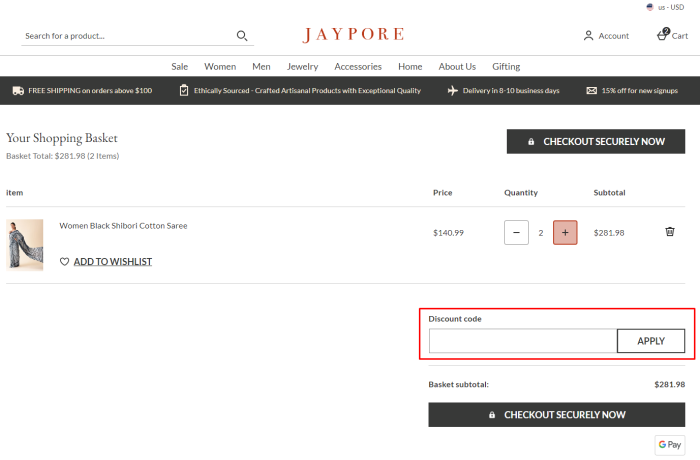 How to use Jaypore promo code